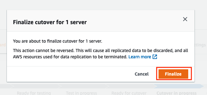Finalize cutover popup