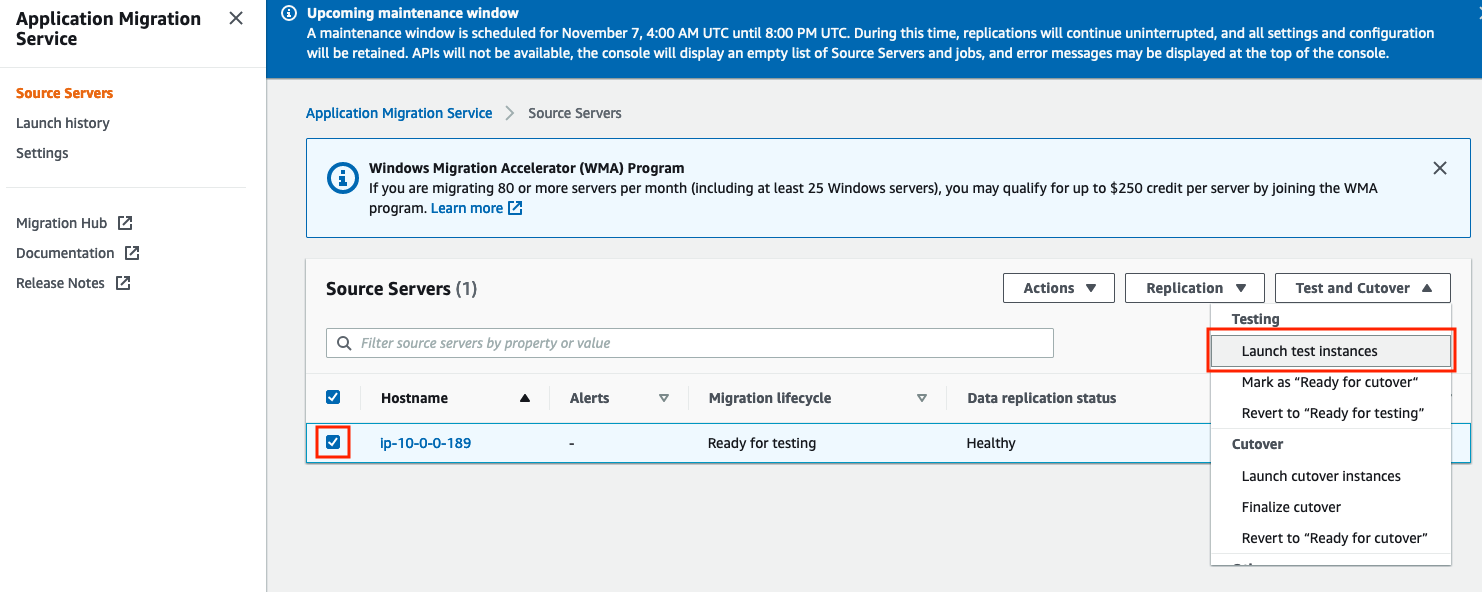 Launch test instance
