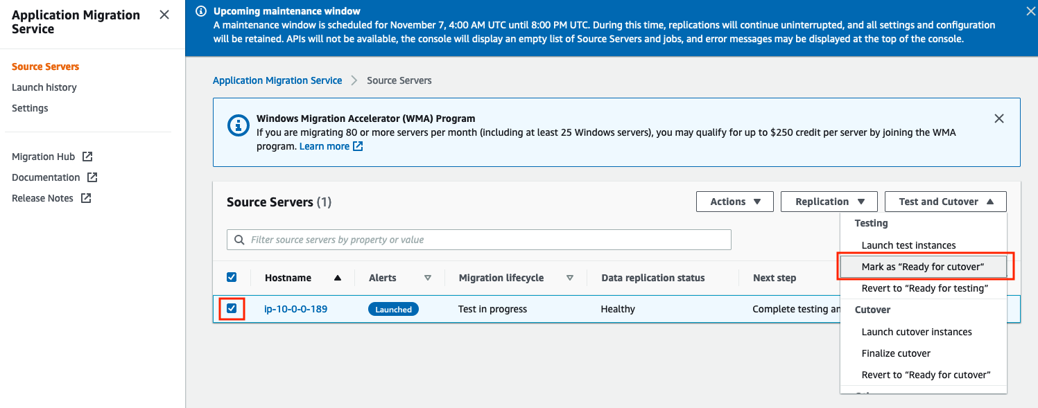 Launch test instance