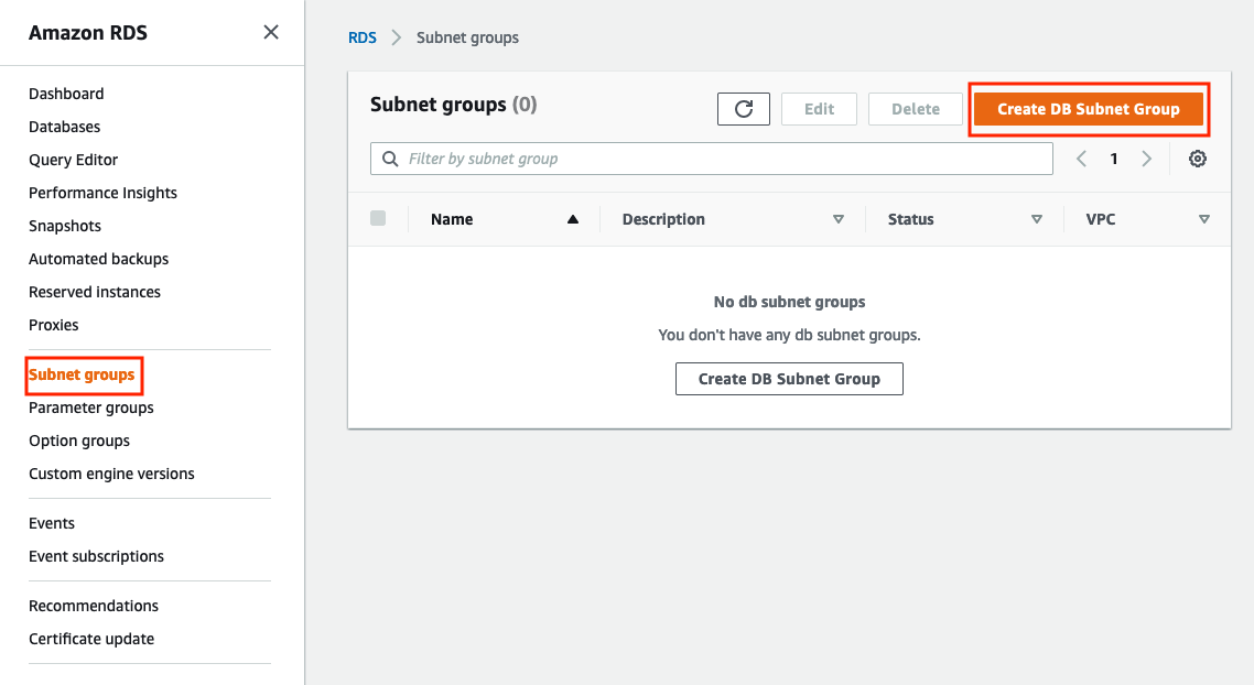 RDS Subnet group creation
