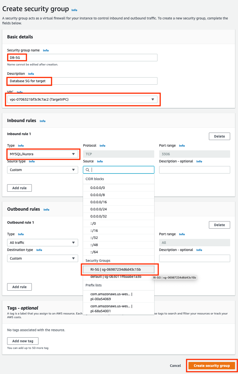 Adding inbound rule for reserved instance